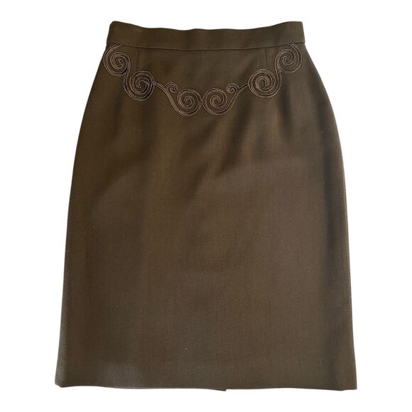 Escada by Margaret Ley Vintage Brown 100% Wool Pencil Skirt Size 36 - Picture 1 of 14